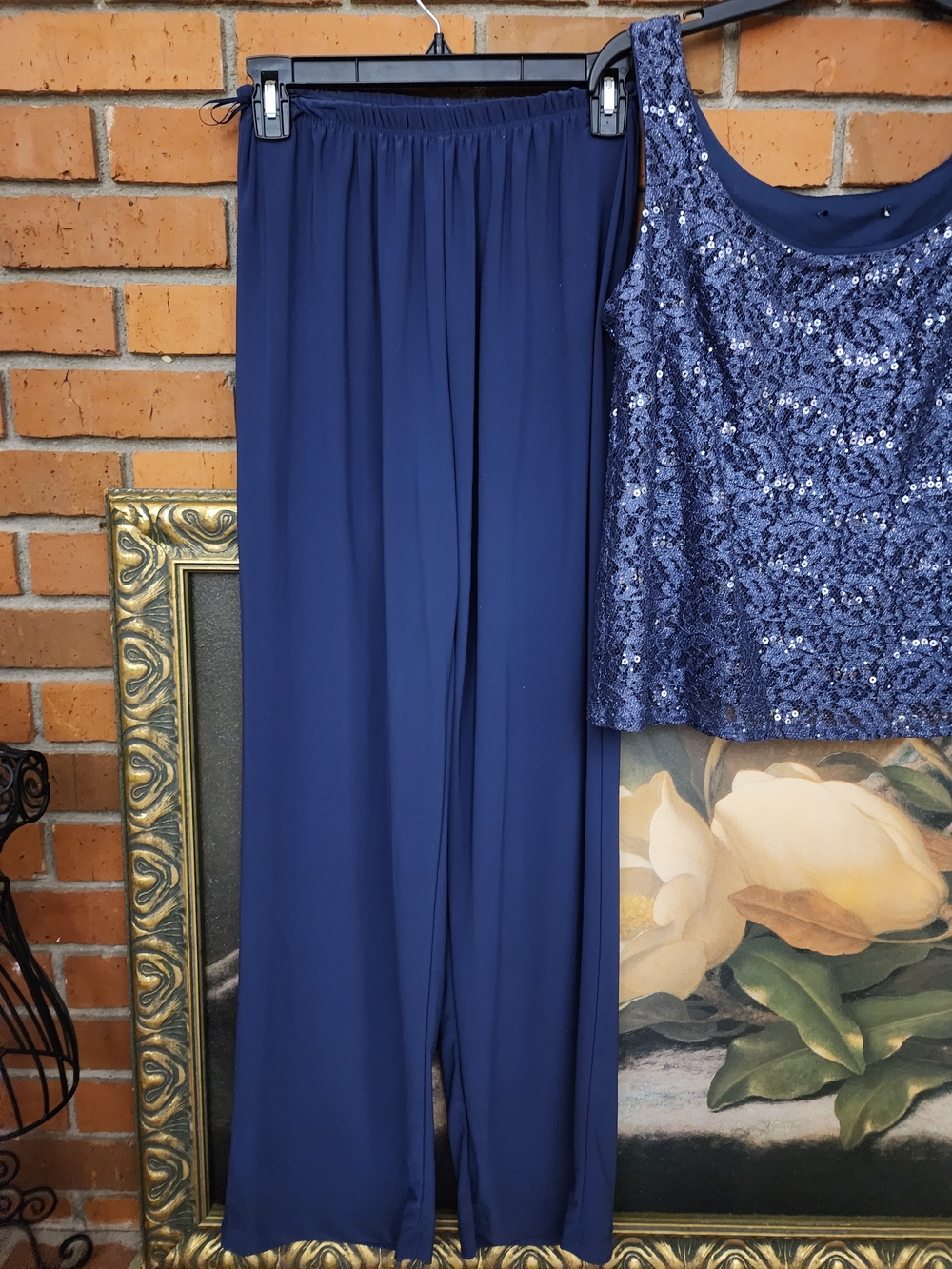 R & M Richards Navy Sequin Tank, Jacket & Pants Set 6P - Picture 7 of 10